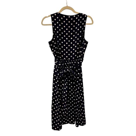 J Crew 6 Elinor Polka Dot Linen Dress $148 Sleeveless Fit&Flare Navy Blue White - Picture 4 of 8